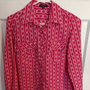 Notations Ladies Pink Chain Link Button-Down Blouse Geometric Petite Small
